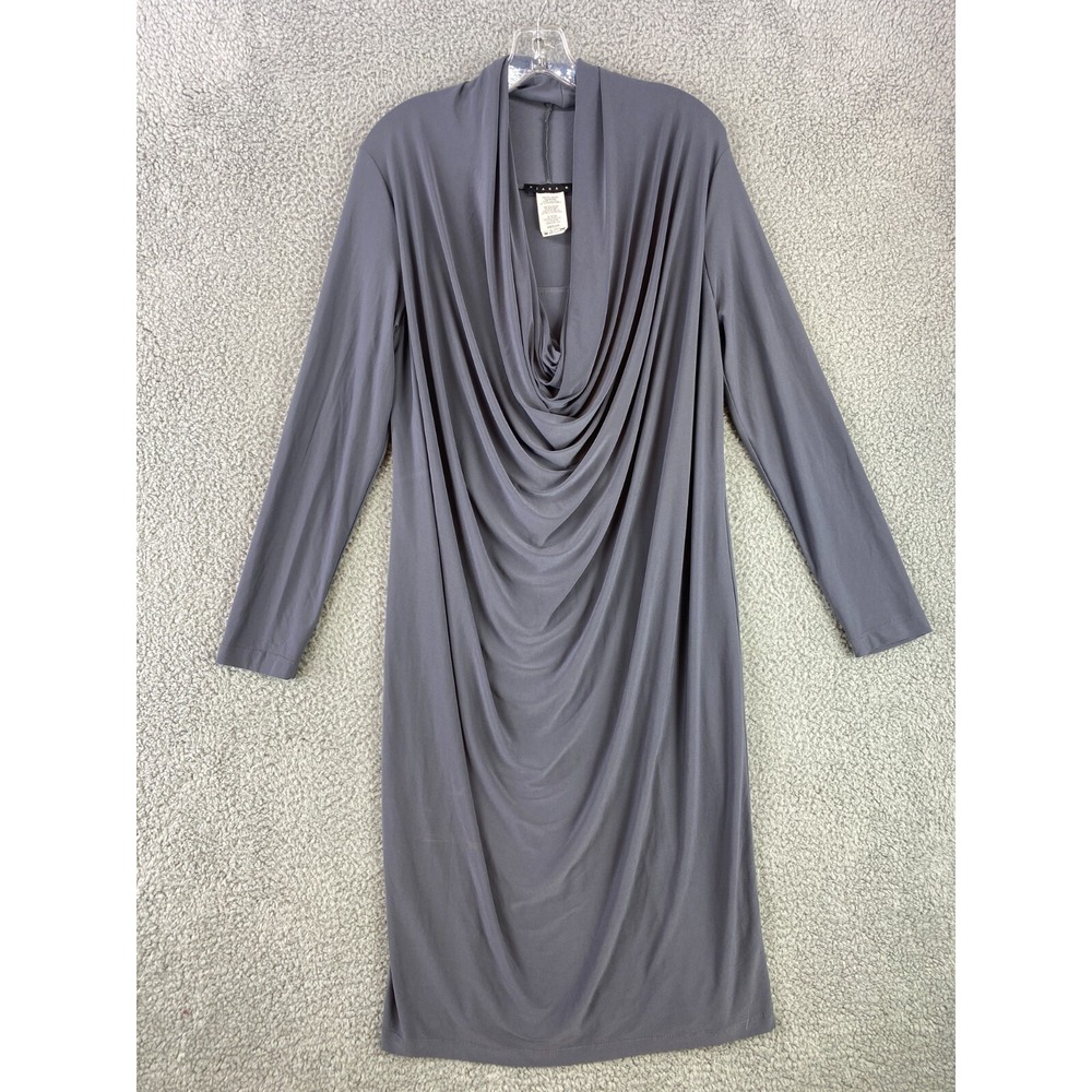Tiana B Draped Dress Women's Medium Gray Cowl Neck Knit Boho Wrap Made in USAUSA